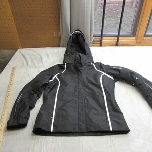 Descente Jacket Womens Large Black Insulated Hooded Full Zip Pockets Waterproof